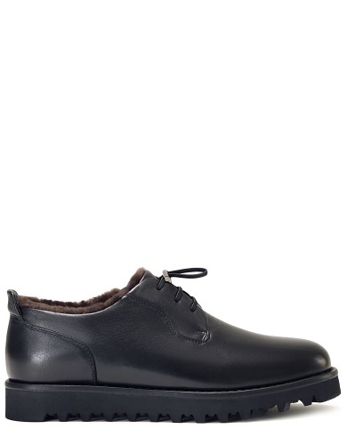 Черные кожаные зимние туфли