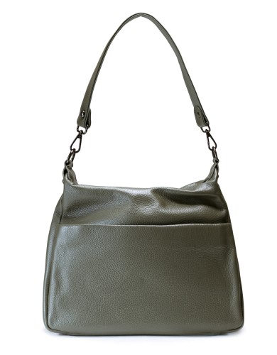 Зеленая кожаная большая женская сумка