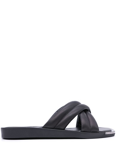 Черные кожаные летние шлепанцы