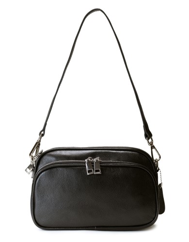 Черная кожаная маленькая женская сумка