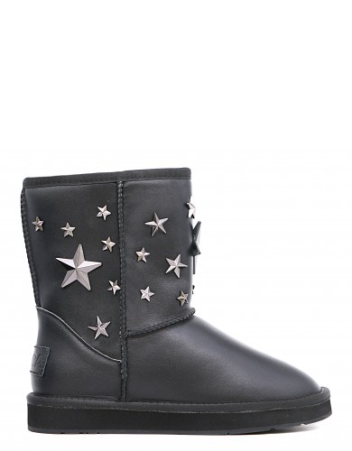 Черные кожаные зимние угги