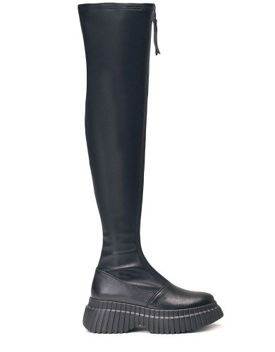 Чорні шкіряні демісезонні ботфорти