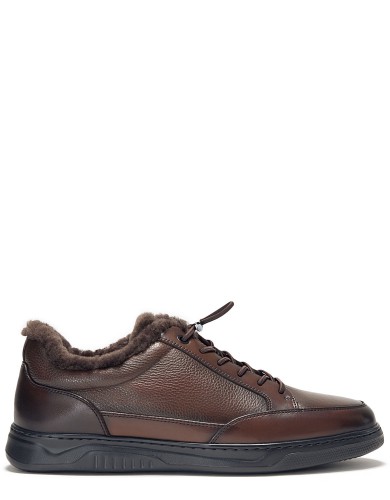 Коричневые кожаные зимние кеды