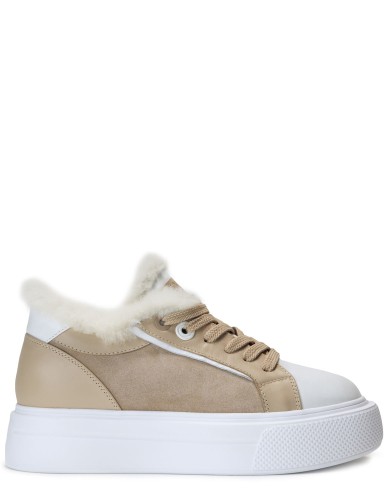 Бежевi шкіряні  зимові кеди