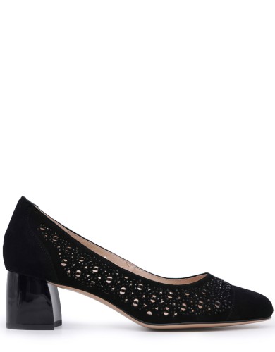 Чорні  замшеві  літні  туфлі на підборі