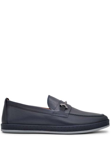 Синие кожаные демисезонные лоферы