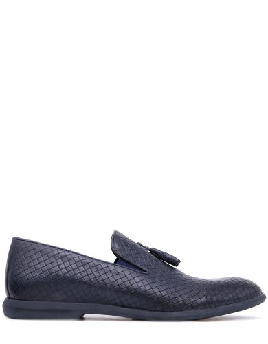 Синие кожаные демисезонные лоферы