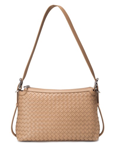 Бежевая кожаная средняя женская сумка