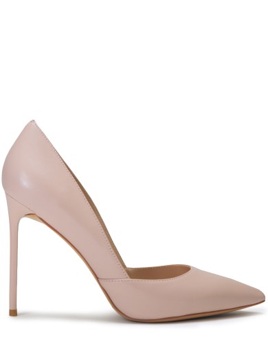 Пудрові  шкіряні демісезонні туфлі на підборі