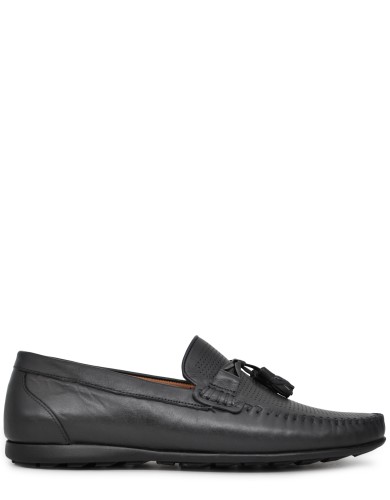 Черные кожаные летние мокасины