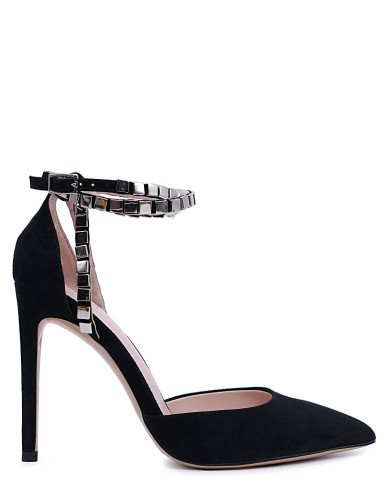 Черные замшевые летние туфли на каблуке