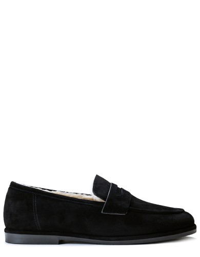 Чорні  хутром лофери жіночі з