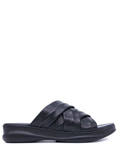 Черные кожаные летние шлепанцы