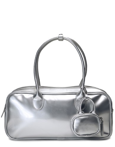 Серебряная лаковая средняя женская сумка