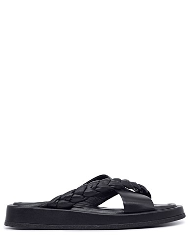 Черные кожаные летние шлепанцы