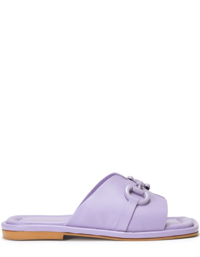 Фиолетовые кожаные летние шлепанцы