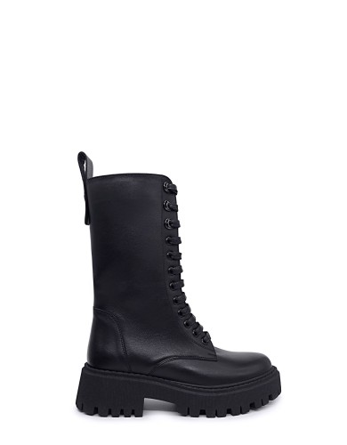 Чорні  шкіряні зимові черевики 