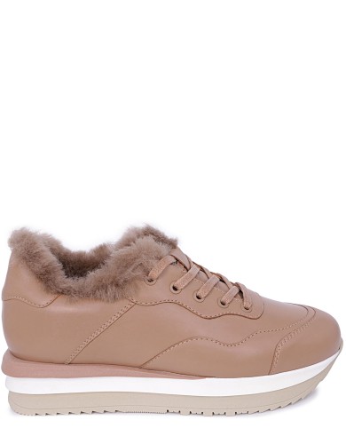 Бежевi шкіряні зимові кросівки 