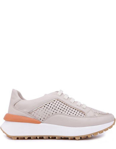 Бежеві шкіряні літні кросівки