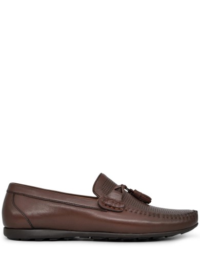 Коричневые кожаные летние мокасины