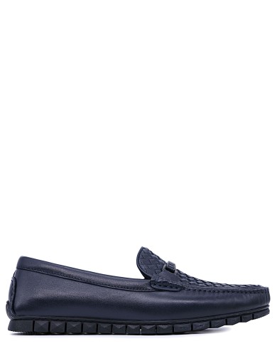 Сині шкіряні демісезонні мокасини