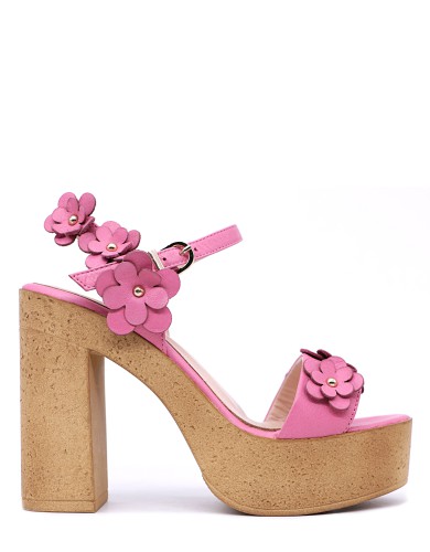 Розоовые кожаные летние босоножки 