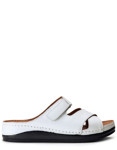 Белые кожаные летние шлепанцы