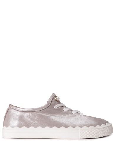 Серебряные кожаные демисезонные кеды