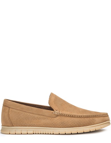 Бежеві шкіряні літні мокасини