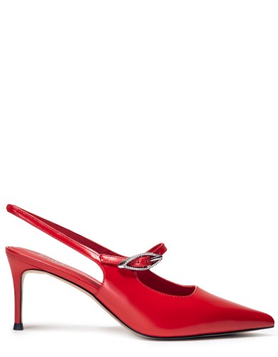 Червоні  шкіряні літні  туфлі на підборі