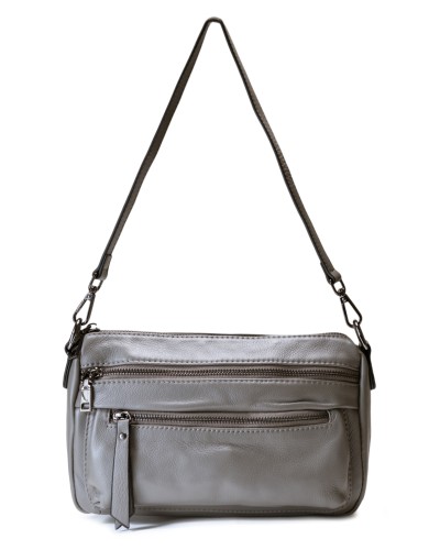 Серая кожаная средняя женская сумка