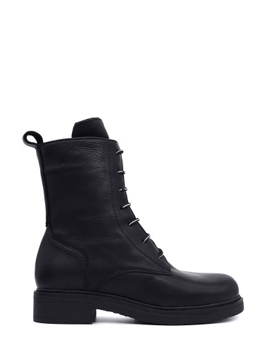 Чорні  шкіряні зимові черевики 