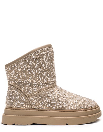 Бежевi текстильні  зимові уггі 