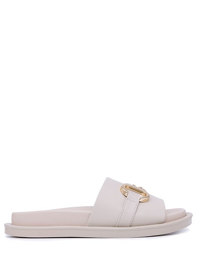 Бежевые кожаные летние шлепанцы