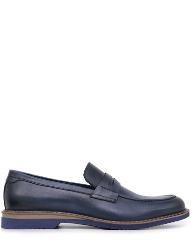 Синие кожаные демисезонные  лоферы