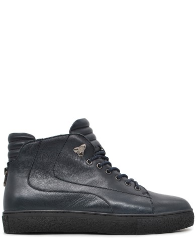 Синие кожаные зимние ботинки