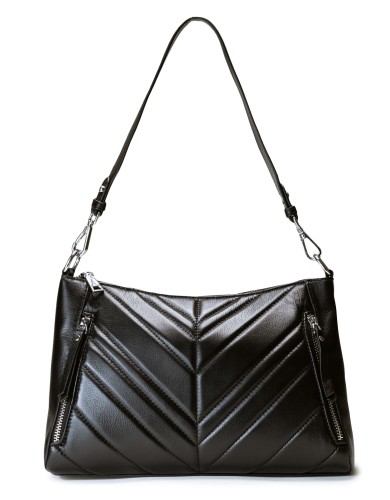 Черная кожаная средняя женская сумка