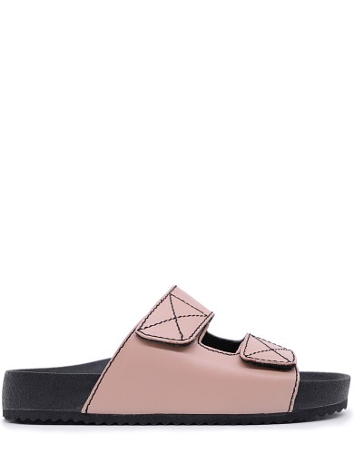 Пудровые кожаные летние шлепанцы