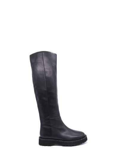 Черные кожаные демисезонные сапоги