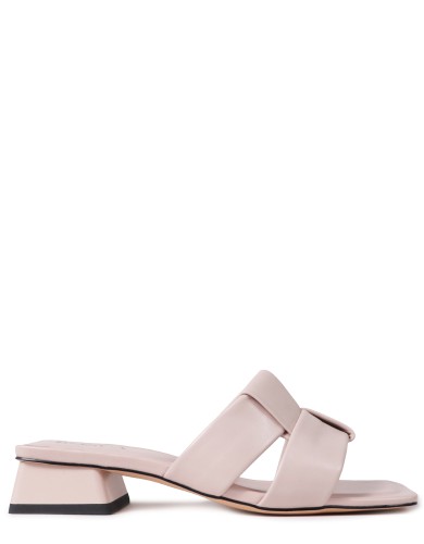 Пудровые кожаные летние шлепанцы