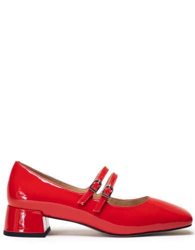 Красные лаковые демисезонные  туфли на каблуке 