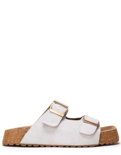 Бежевые замшевые летние шлепанцы