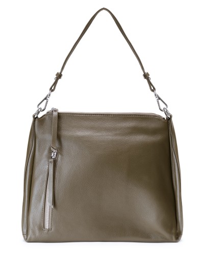 Хаки кожаная большая женская сумка