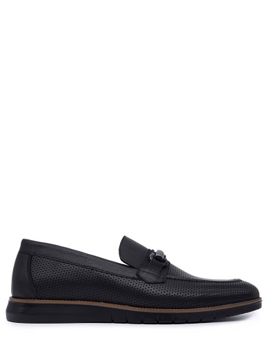 Черные кожаные летние лоферы