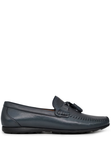 Синие кожаные летние мокасины