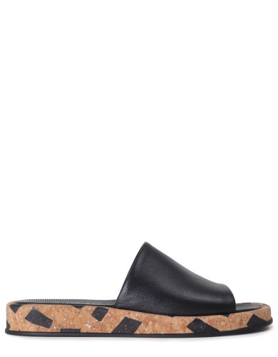 Черные кожаные летние шлепанцы