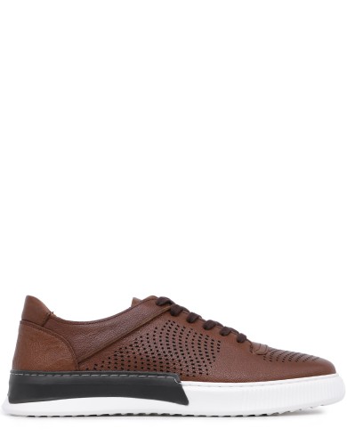 Коричневые кожаные демисезонные кеды