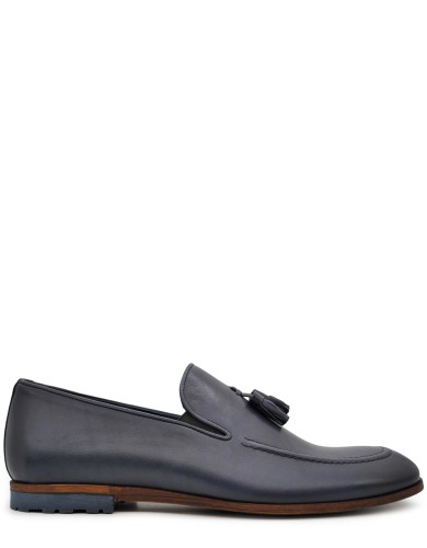 Синие кожаные демисезонные лоферы