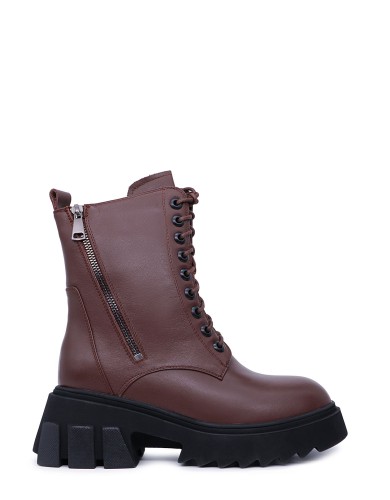 Коричневі  шкіряні зимові черевики 