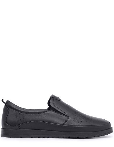 Черные кожаные демисезонные слипоны